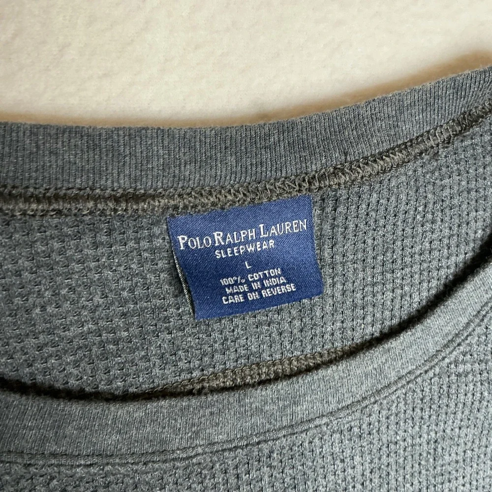 Polo Ralph Lauren Mens Gray Waffle Knit Thermal Long‎ Sleeve Sleepwear Shirt L